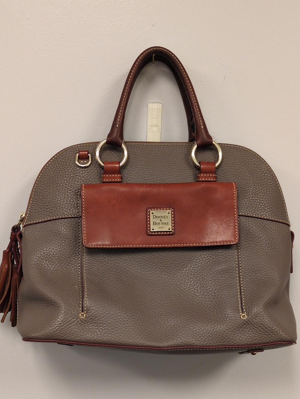 Dooney & Bourke Gray Satchel with Brown Leather Trim